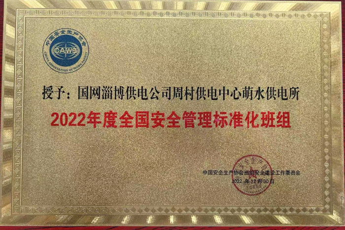 國(guó)網(wǎng)淄博供電公司一班組獲評(píng)2022年度全國(guó)安全管理標(biāo)準(zhǔn)化班組