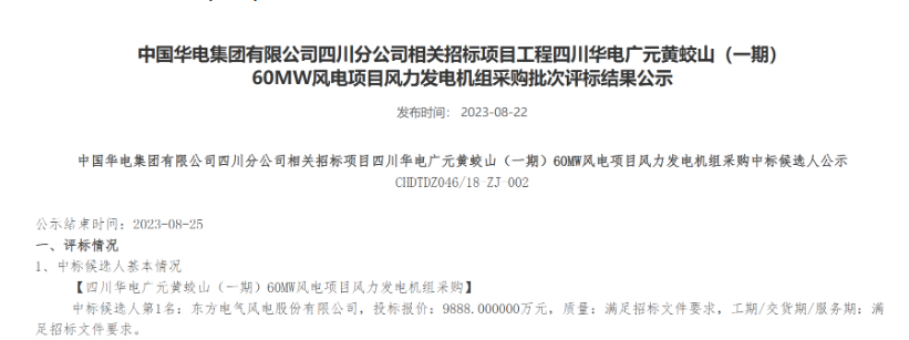 160MW！華電2個風電項目候選人公示